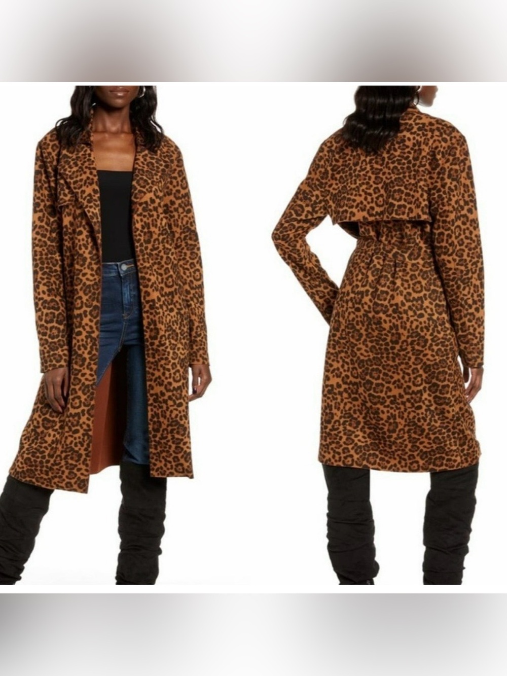 BlankNYC Leopard Print Trench Wrap Coat Womens Small Brown Belted Outwear NEW